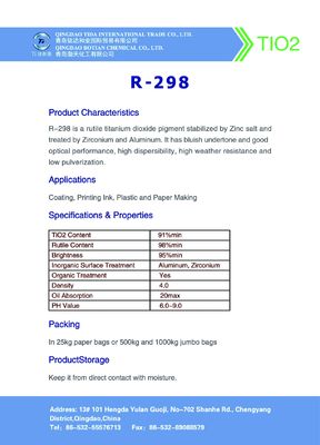 Nr CAS 13463-67-7 Tio2 Anataz Rutyl Pangang R-298